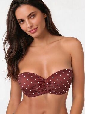 Victoria's Secret PINK Swim Strapless Push Up polka dots print Bikini Top M NEW